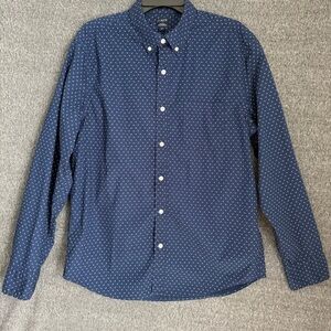 J. Crew Men Flex Washed Navy Blue Long Sleeve Button Up Shirt Sz L
